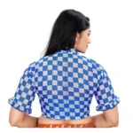 Generic Women's Cotton Blend Checks Readymade Blouse (Blue, Size: Free Size) - Image 4