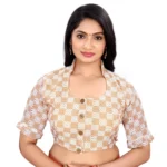 Women's Beige Cotton Blend Checks Blouse