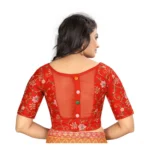 Generic Women's Satin Floral Readymade Blouse (Red, Size: Free Size) - Image 4