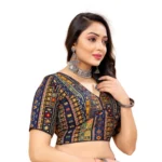 Generic Women's Cotton Blend Plain Readymade Blouse (Navy Blue, Size: Free Size) - Image 2