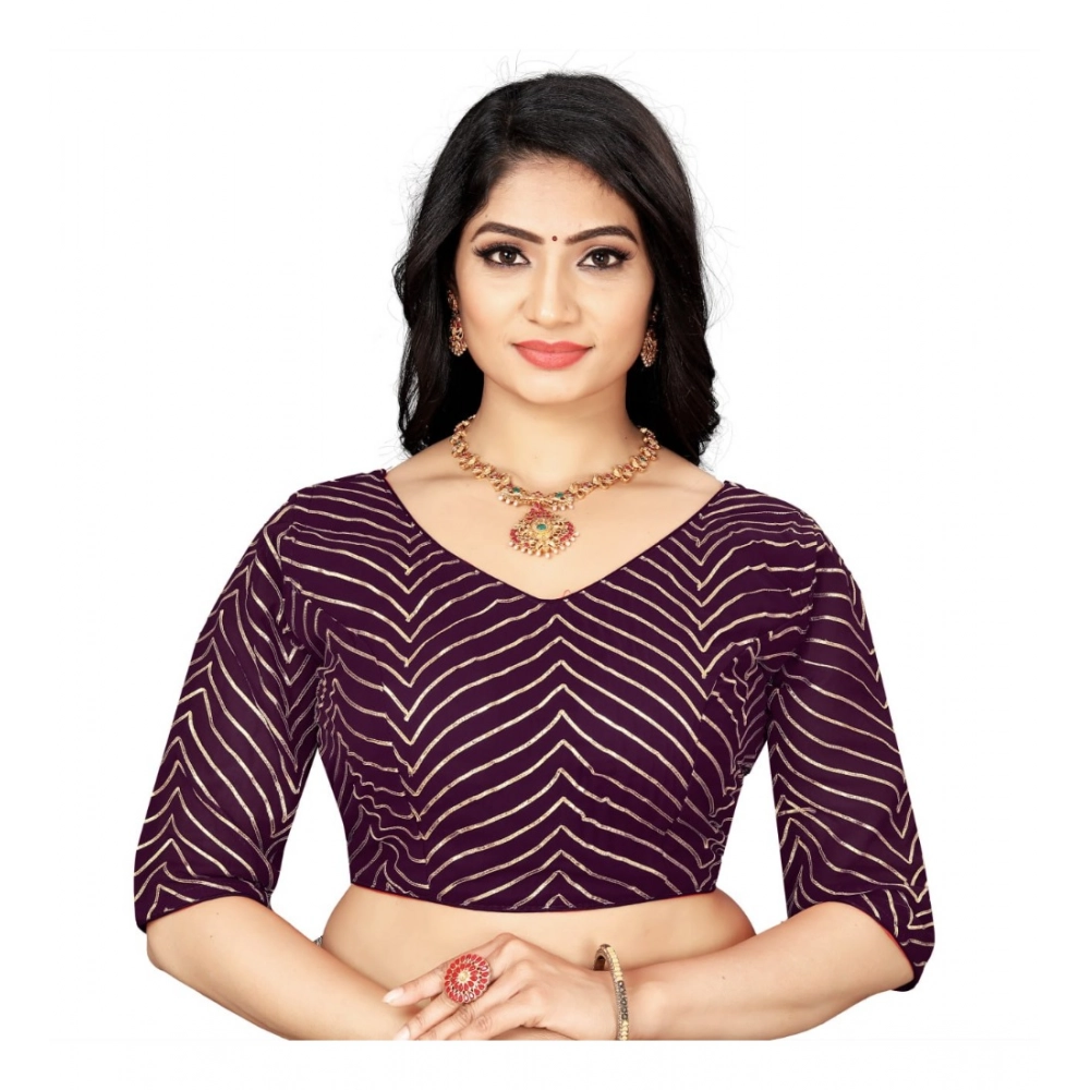Purple Georgette Embroidered Readymade Blouse for Women