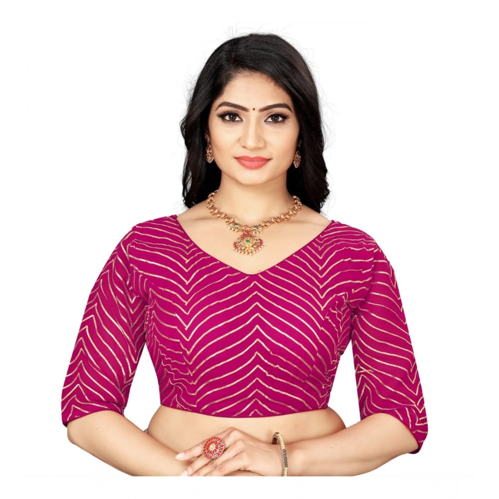 Pink Georgette Embroidered Readymade Blouse for Women