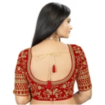 Generic Women's Velvet Embroidery Readymade Blouse (Red, Size: Free Size) - Image 3