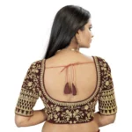 Generic Women's Velvet Embroidery Readymade Blouse (Brown, Size: Free Size) - Image 3