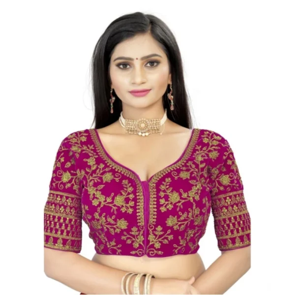 Pink Velvet Embroidered Readymade Blouse for Women