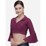Generic Women's Cotton Striped Readymade Blouse (Magenta, Size: Free Size) - Image 3