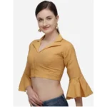 Generic Women's Cotton Striped Readymade Blouse (Mustard, Size: Free Size) - Image 3