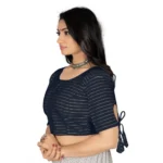 Generic Women's Cotton Thread Work Readymade Blouse (Navy Blue, Size: Free Size) - Image 3
