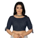 Navy Blue Cotton Thread Work Readymade Blouse