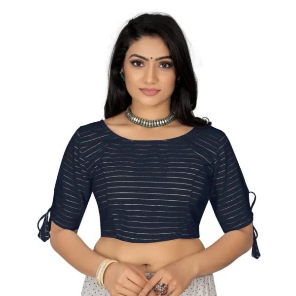 Navy Blue Cotton Thread Work Readymade Blouse