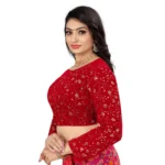 Generic Women's Velvet Embroidery Readymade Blouse (Red, Size: Free Size) - Image 2