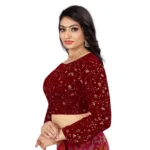 Generic Women's Velvet Embroidery Readymade Blouse (Maroon, Size: Free Size) - Image 2
