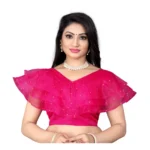 Pink Nylon Diamond Work Blouse for Women