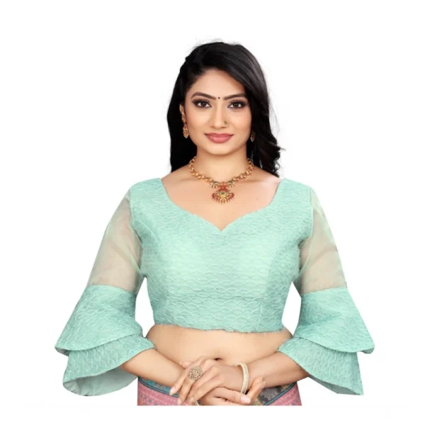 Mint Green Organza Embroidery Blouse for Women