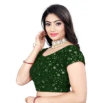 Generic Women's Velvet Sequins Readymade Blouse (Green, Size: Free Size) - Image 2