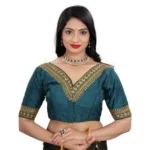 Teal Banglory Embroidered Blouse