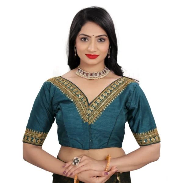 Teal Banglory Embroidered Blouse
