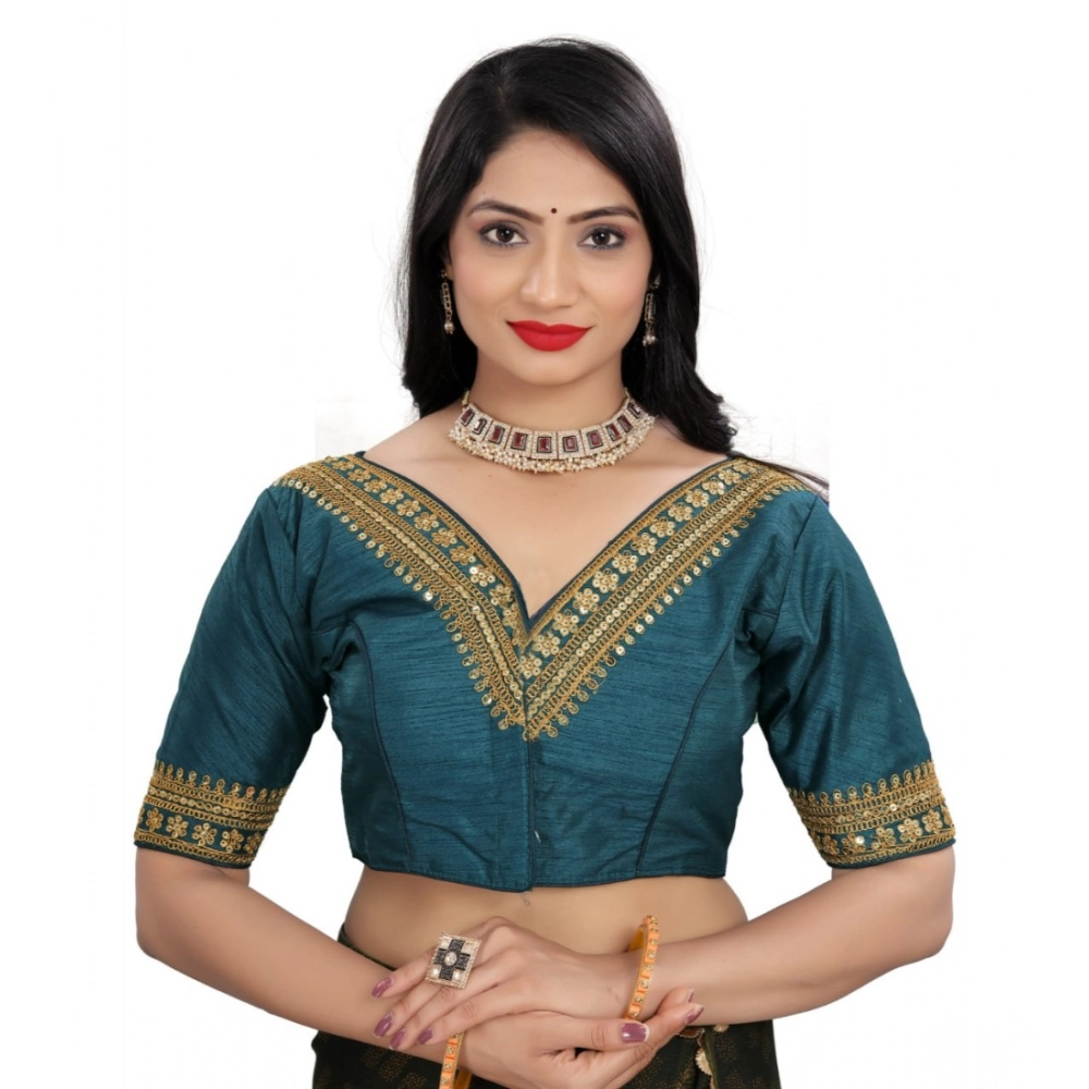 Teal Banglory Embroidered Blouse