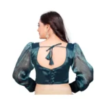 Generic Women's Organza Plain Readymade Blouse (Teal, Size: Free Size) - Image 4