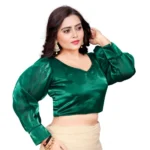 Generic Women's Organza Plain Readymade Blouse (Green, Size: Free Size) - Image 2