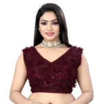 Generic Women's Nylon Net Sequins Readymade Blouse (Maroon, Size: Free Size)