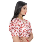 Generic Women's Cotton Blend Floral Readymade Blouse (Red, Size: Free Size) - Image 3