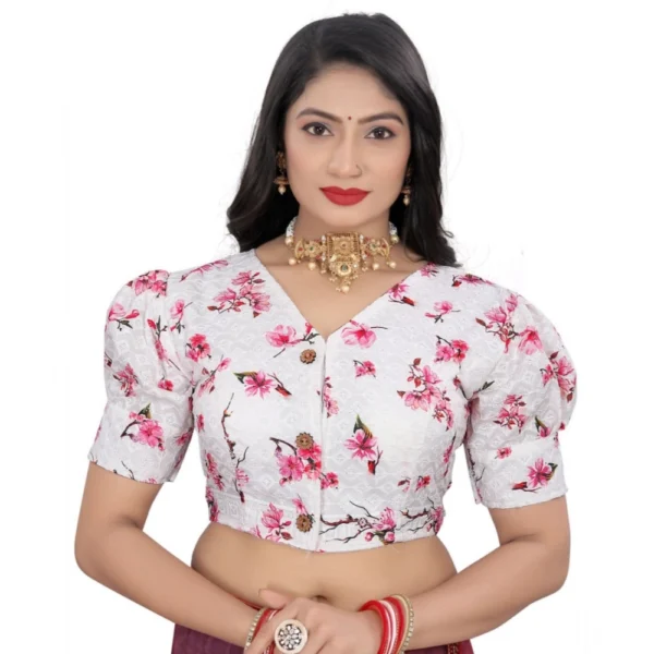 Pink Floral Cotton Blend Blouse for Women