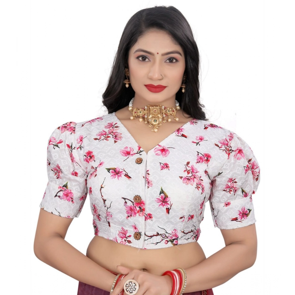 Pink Floral Cotton Blend Blouse for Women