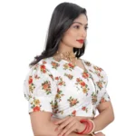 Generic Women's Cotton Blend Floral Readymade Blouse (Orange, Size: Free Size) - Image 2