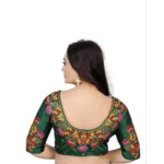 Generic Women's Malai Silk Floral Readymade Blouse (Green, Size: Free Size) - Image 3