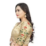 Generic Women's Malai Silk Floral Readymade Blouse (Cream, Size: Free Size) - Image 2