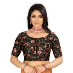 Women's Black Satin Floral Blouse