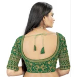 Generic Women's Velvet Embroidery Readymade Blouse (Green, Size: Free Size) - Image 3