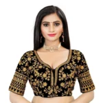 Black Velvet Embroidered Readymade Blouse for Women