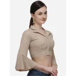 Generic Women's Cotton Striped Readymade Blouse (Beige, Size: Free Size) - Image 2