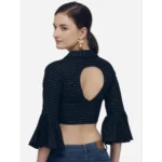 Generic Women's Cotton Striped Readymade Blouse (Navy Blue, Size: Free Size) - Image 3