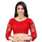 Red Nylon Net Embroidery Readymade Blouse