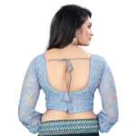 Generic Women's Nylon Net Embroidery Readymade Blouse (Grey, Size: Free Size) - Image 3