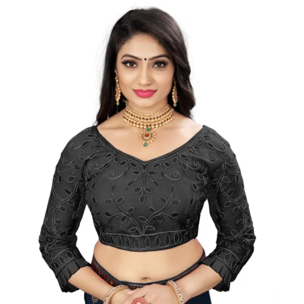 Black Nylon Net Embroidery Readymade Blouse