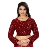 Maroon velvet embroidery readymade blouse for women