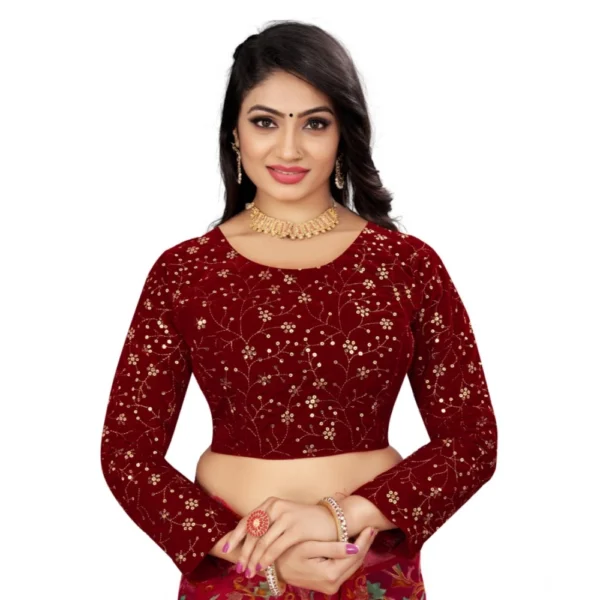 Maroon velvet embroidery readymade blouse for women