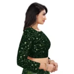 Generic Women's Velvet Embroidery Readymade Blouse (Green, Size: Free Size) - Image 3