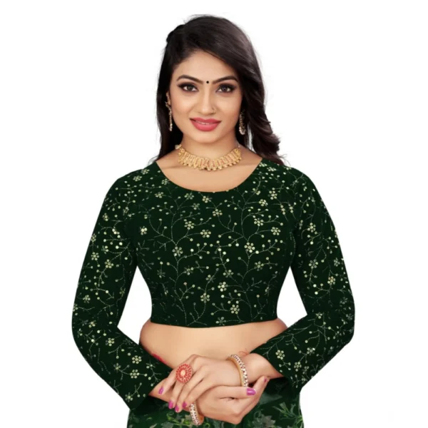 Green velvet embroidery readymade blouse for women