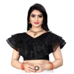 Black Nylon Diamond Work Blouse for Women