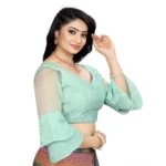 Generic Women's Organza Embroidery Readymade Blouse (Mint Green, Size: Free Size) - Image 3