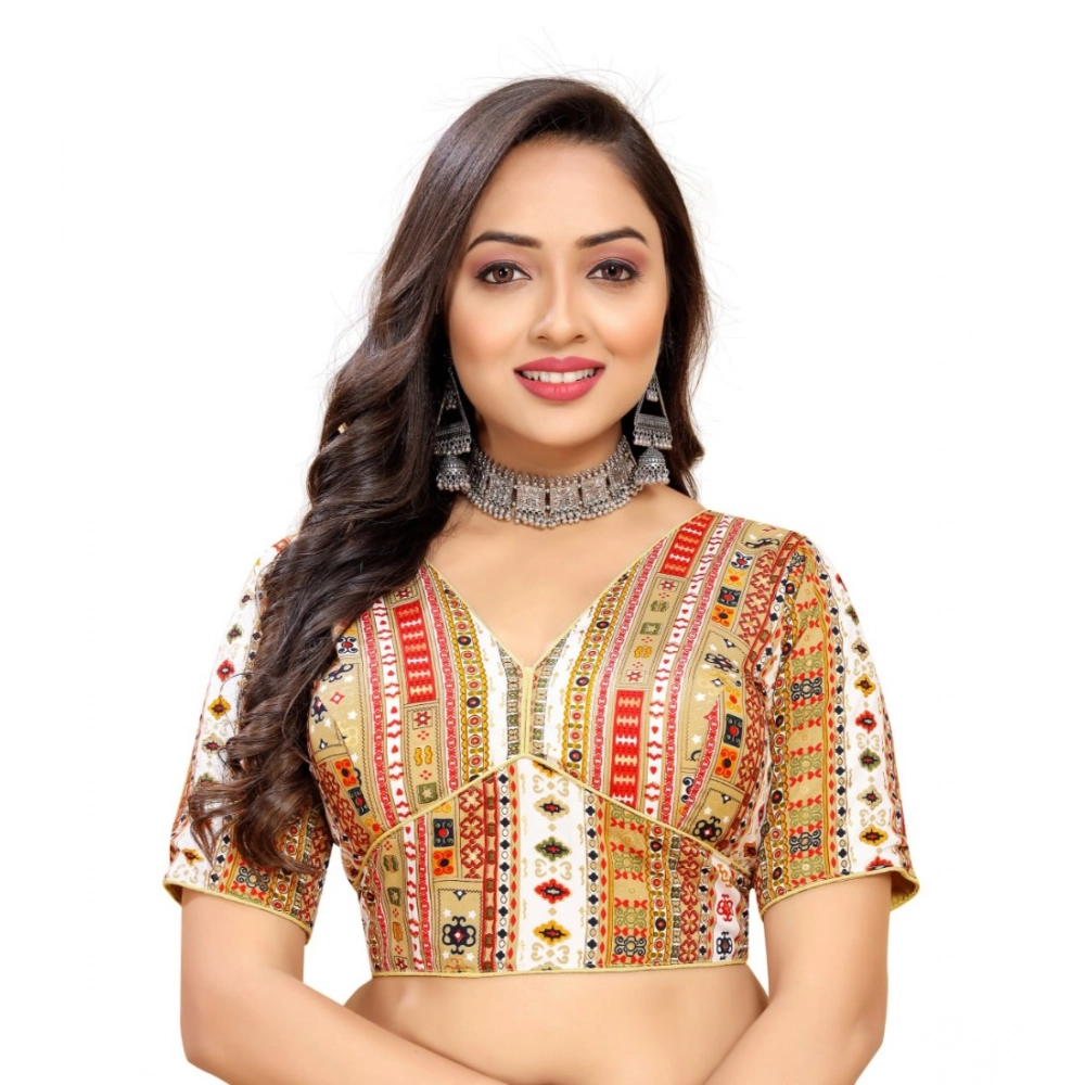 White Cotton Blend Plain Readymade Blouse for Women