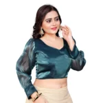 Generic Women's Organza Plain Readymade Blouse (Teal, Size: Free Size) - Image 2