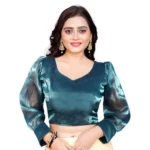Teal Organza Plain Readymade Blouse for Women