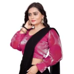 Generic Women's Organza Plain Readymade Blouse (Pink, Size: Free Size) - Image 3