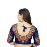 Generic Women's Malai Silk Floral Readymade Blouse (Navy Blue, Size: Free Size) - Image 3